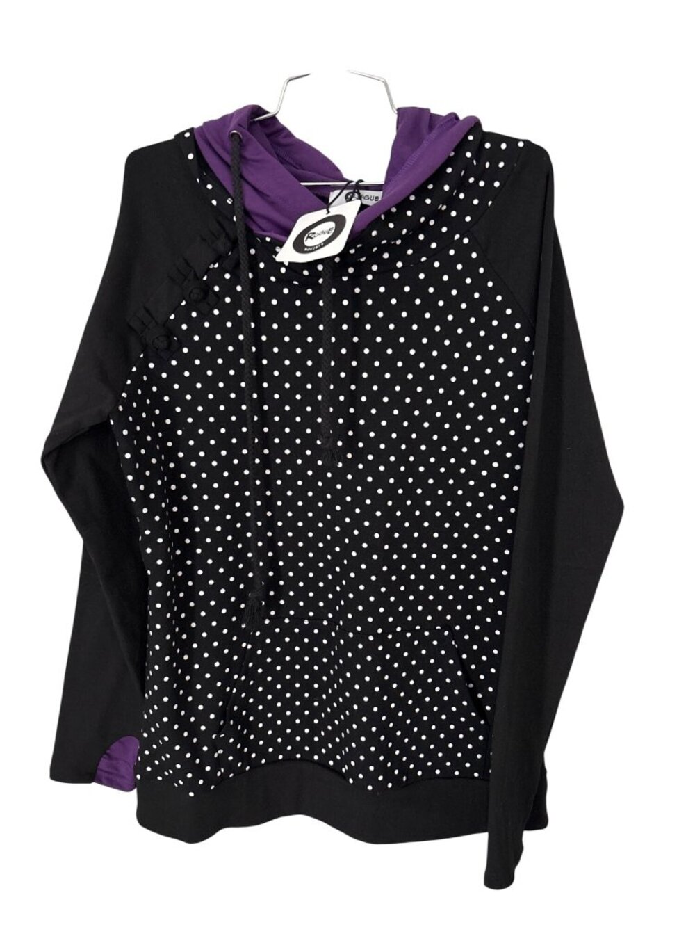 Rogue Society Hoodie Size XL Long Sleeve Pullover Polka Dot Black Purple NEW